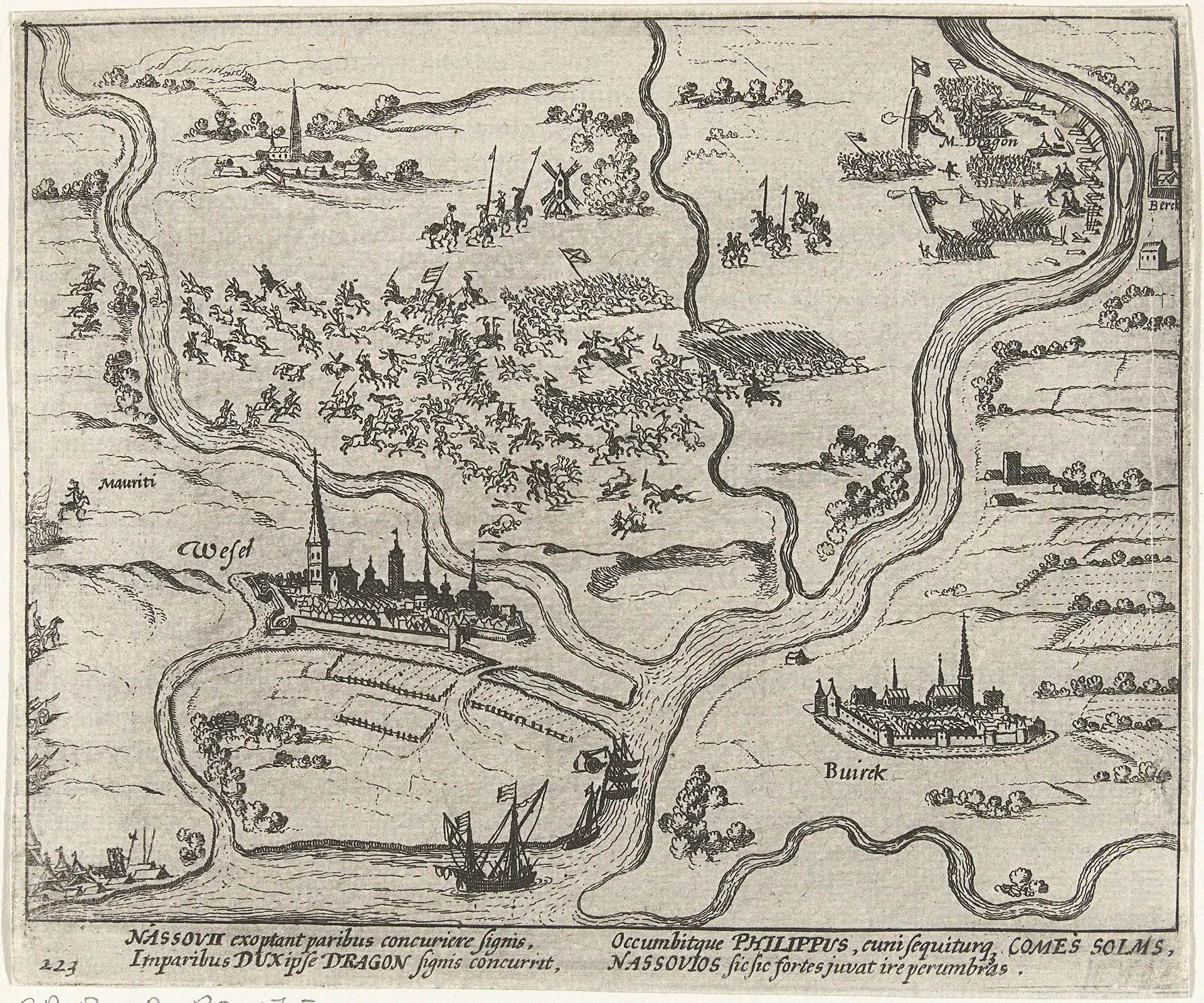 Kupferstich - 1595 Hogenberg - Schlacht auf Speller-Heide