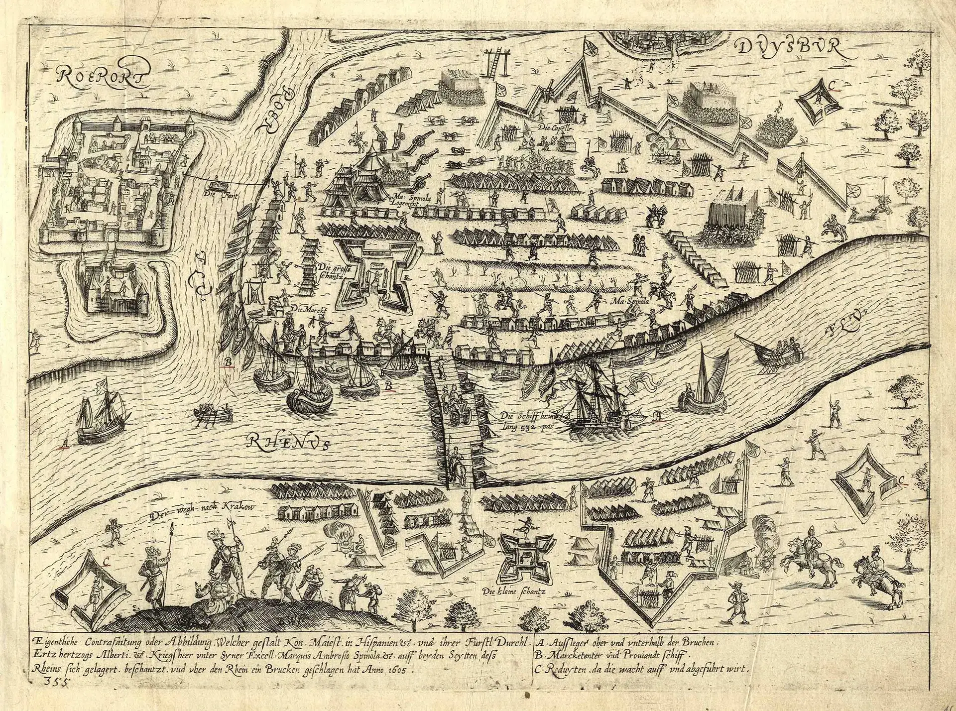 Kupferstich - 1605 Hogenberg - Die Schlacht bei Mülheim-Ruhrort