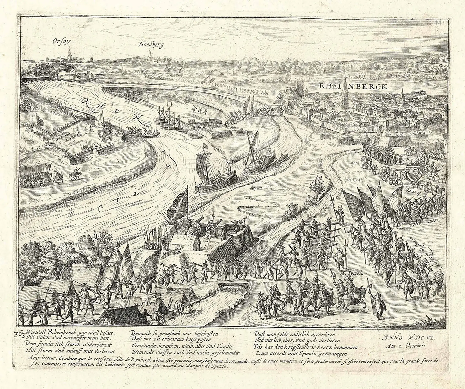 Kupferstich - 1606 Hogenberg - Belagerung von Rheinberg