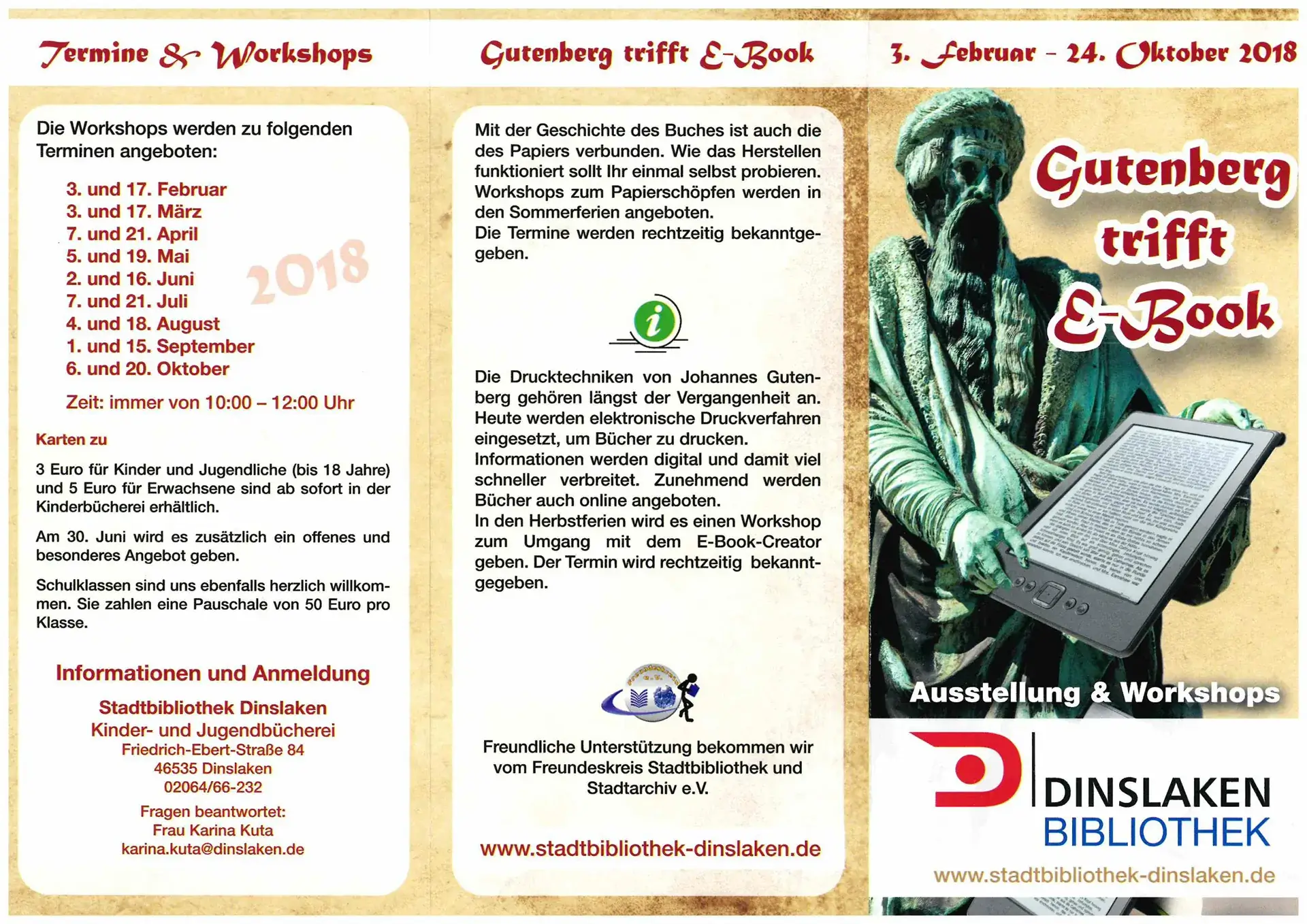 Mitmachausstellung „Gutenberg trifft E-Book“ - Flyer - Aussenseite