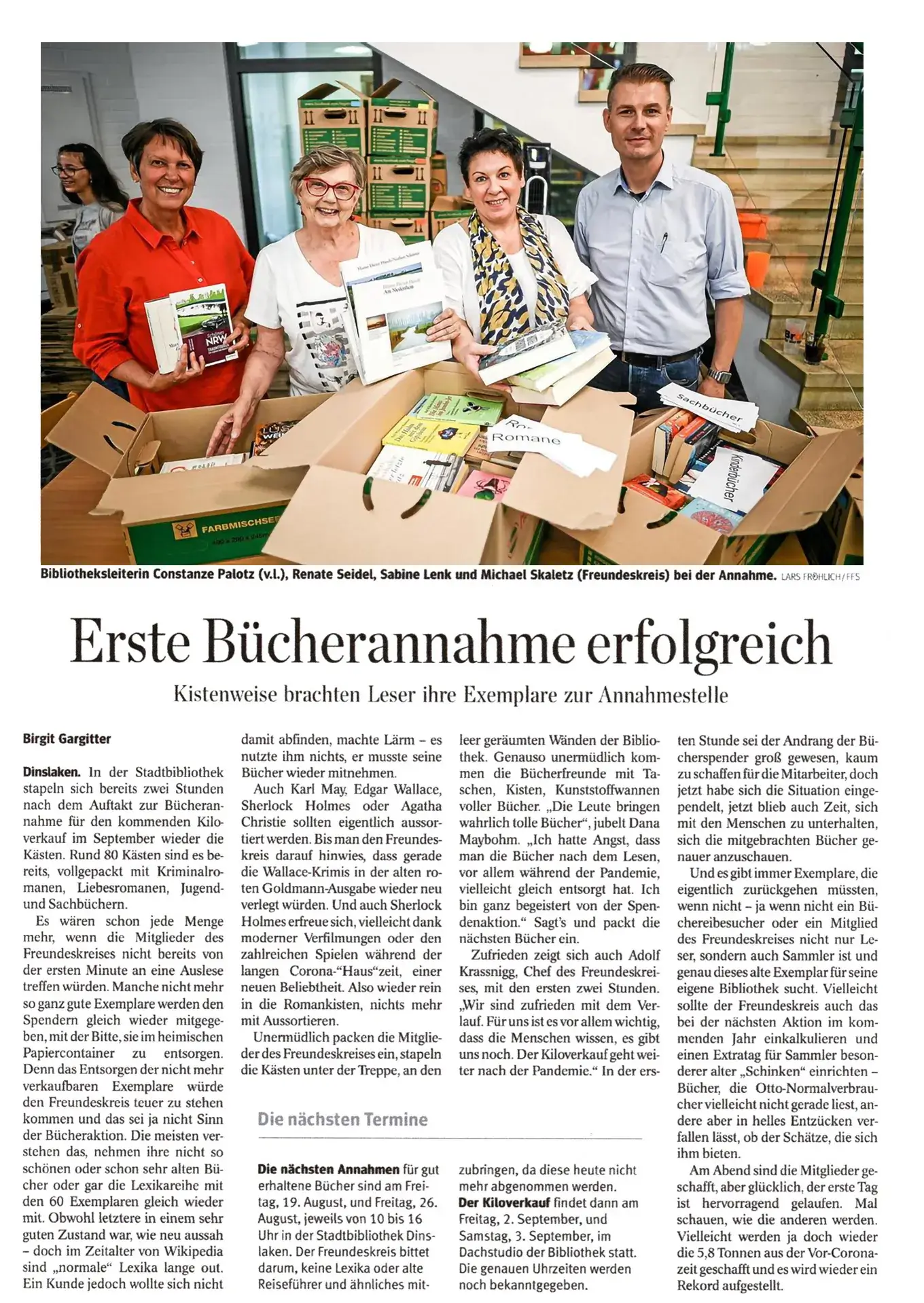 Presseartikel - NRZ - Erste Bücherannahme erfolgreich - 16.08.2022