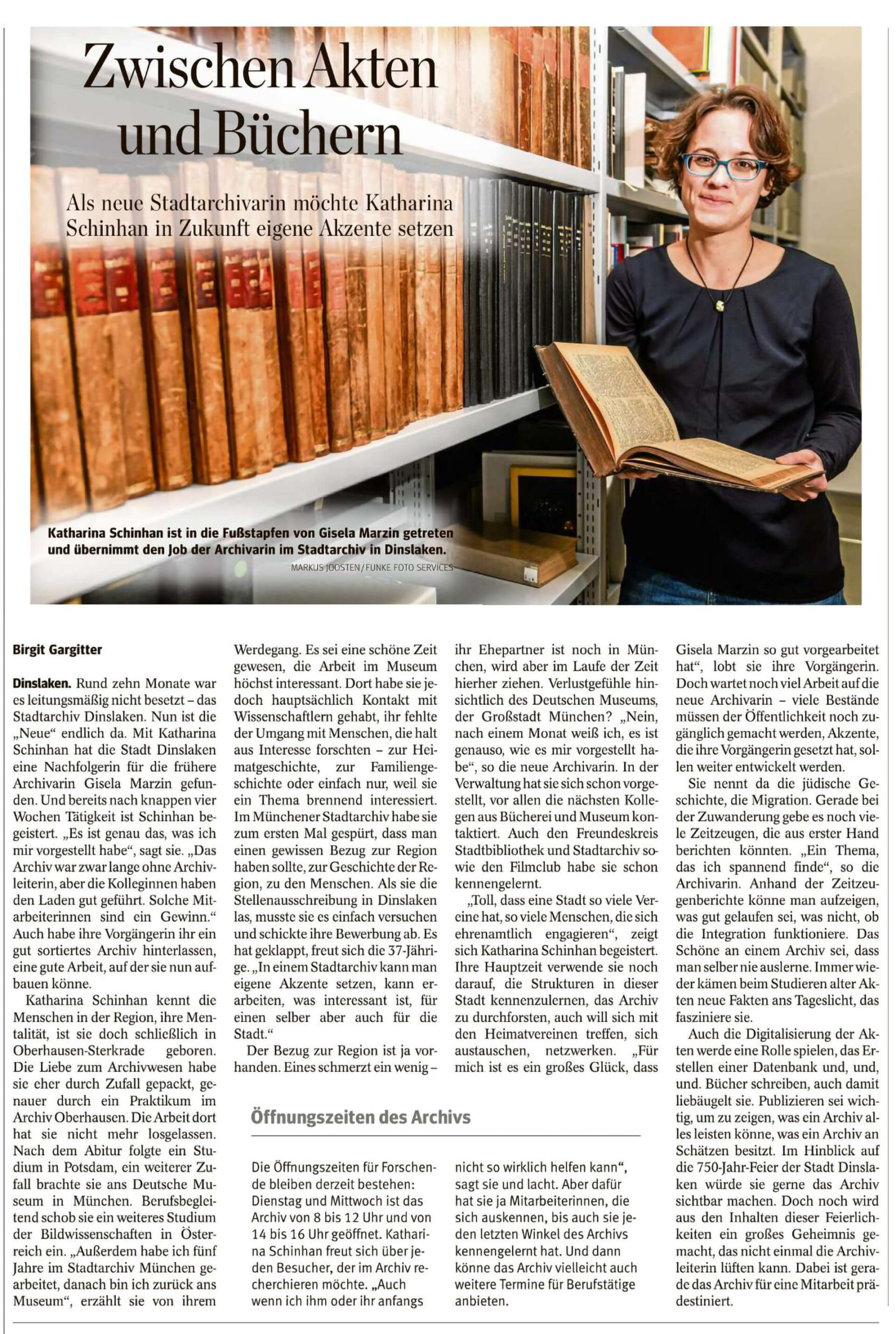 Presseartikel - NRZ - 19.11.2022 - Zwischen Akten und Büchern - Neue Stadtarchivarin Katharina Schinhan