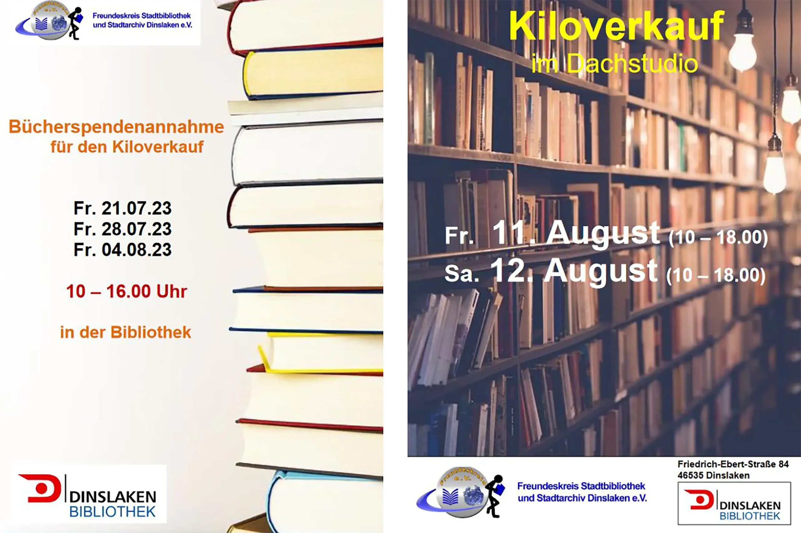 Ankündigung Kiloverkauf und Annahme Bücherspenden 2023