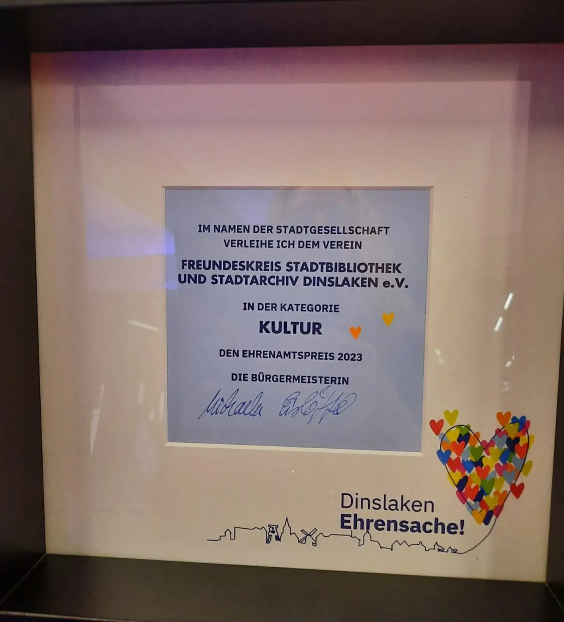 Heimatpreis der Stadt Dinslaken 2023 - Urkunde