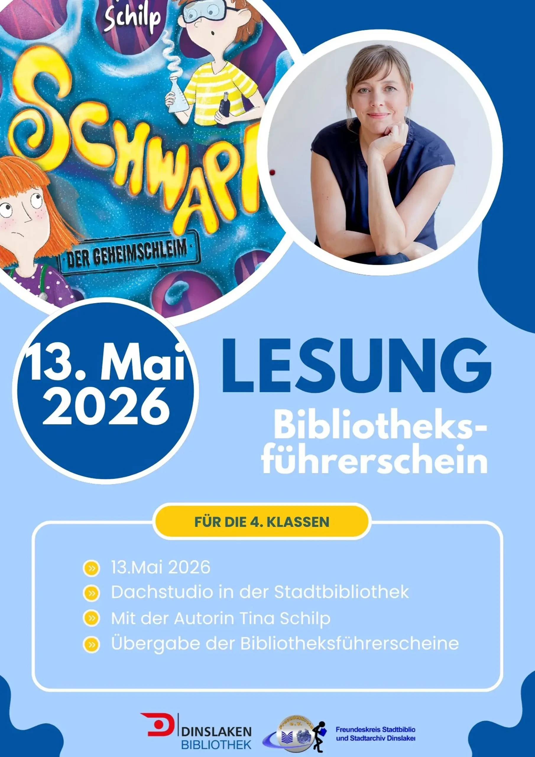 Abschlussveranstaltungen für den Bibliotheksführerschein - 3 Lesungen mit Tina Schilp